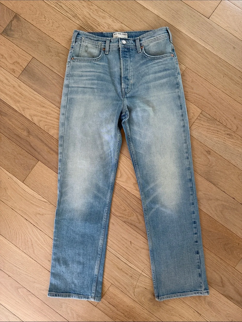 Free People Light Blue High-Rise Straight Jeans